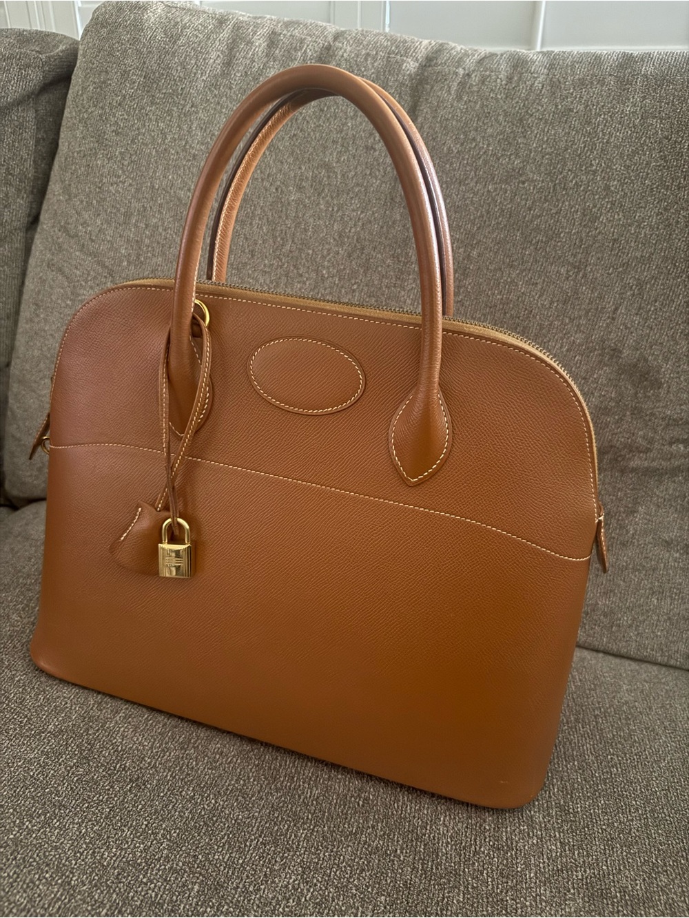 Hermès Bolide 35 Gold Courchevel GHW Vintage 1996 Z Stamp w/ Strap